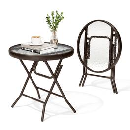 Crestlive Products - 18-inch Outdoor Foldable Round Side Table Set with Tempered Glass Top - Brown