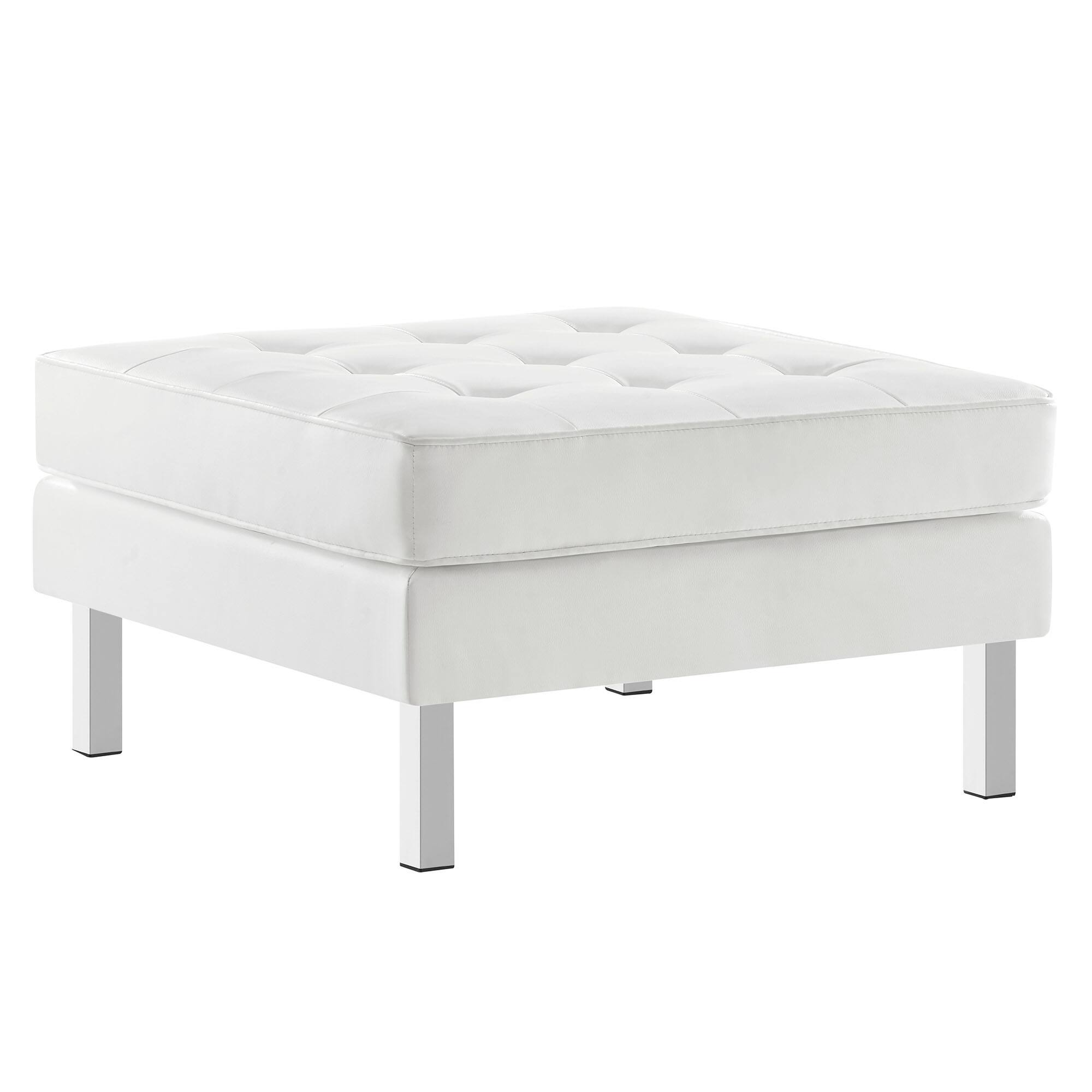 Angle. Modway - Loft Tufted Vegan Leather Ottoman - White.