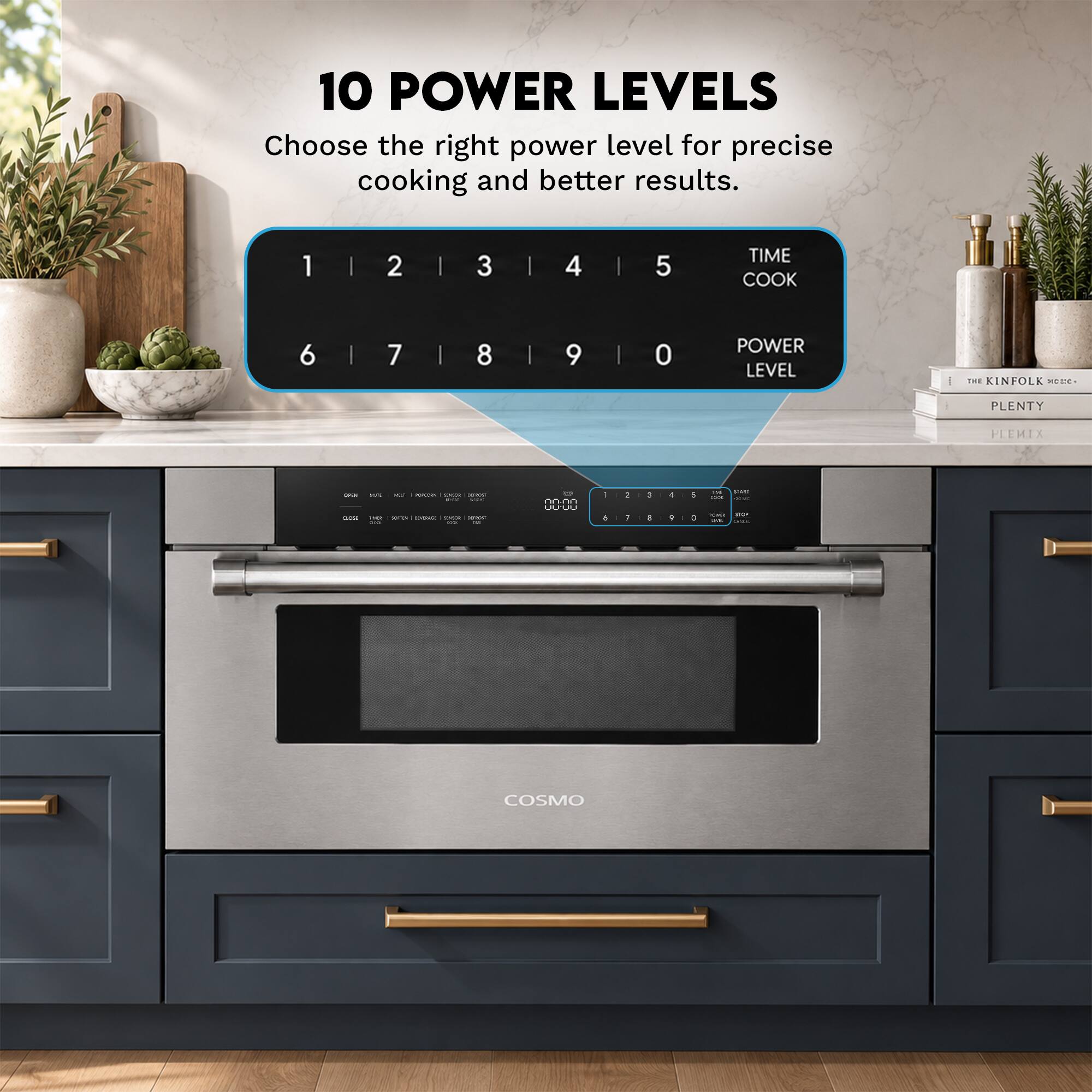 10 POWER LEVELS  
Choose the right power level for precise cooking and better results.  

1 2 3 4 5  
6 7 8 9 0  

TIME COOK  
POWER LEVEL  

THE KINFOLK MOIX-  
PLENTY  
PLEMIX  

GPOS cont  
with - - - - - 123RF - survey - SPORT - - -  
0000 ....  
- : 1 ; : 4 4 g 5 : - COM Min KINCH - - Onlin,  
COSMO