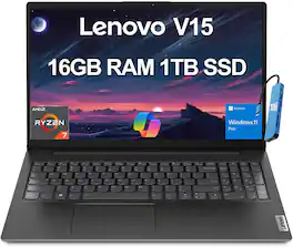 Lenovo - V15 15.6" FHD Laptop - AMD Ryzen 7 with 16GB SO-DIMM RAM - 1TB SSD - Windows 11Pro - Black