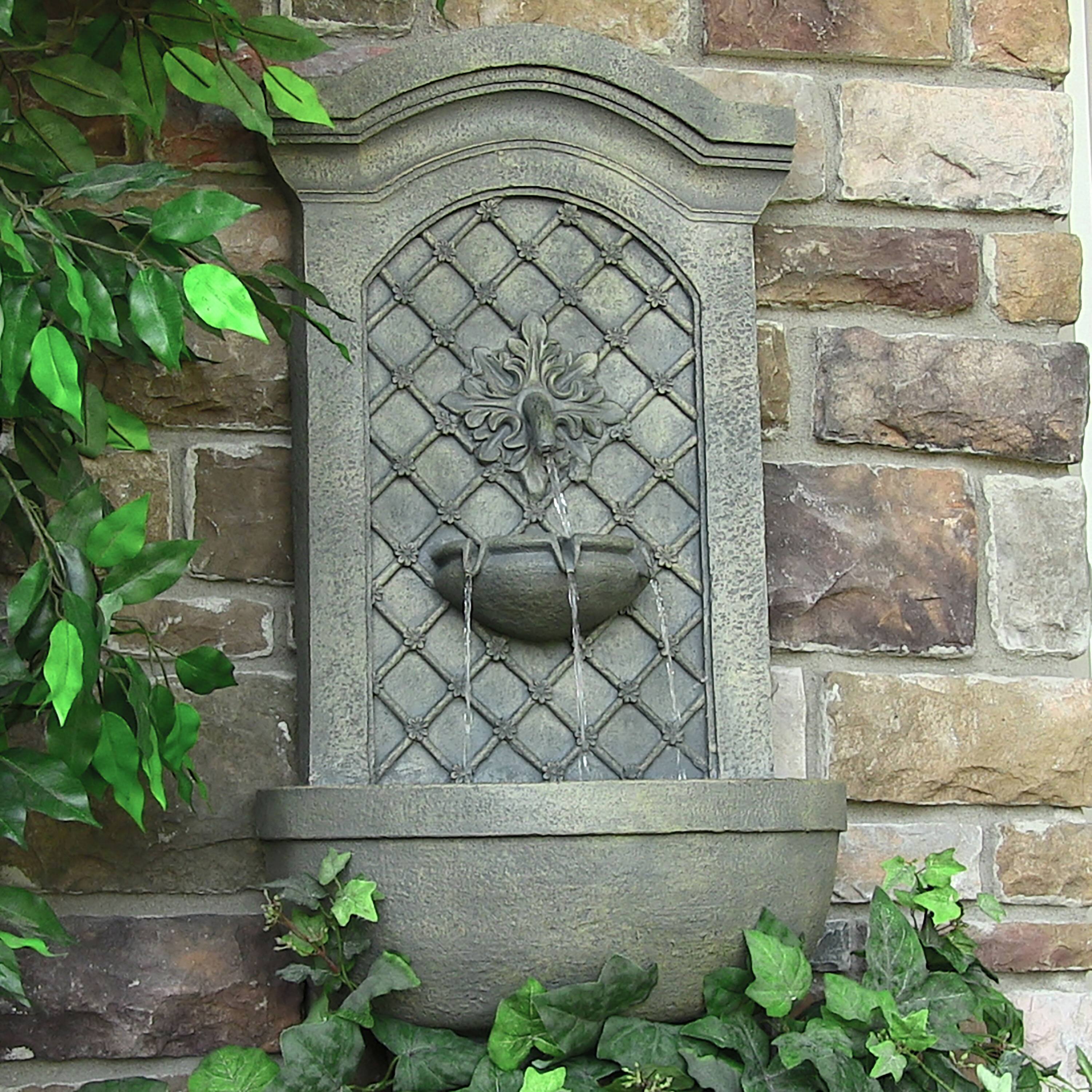 Alt View 1. Sunnydaze - Rosette Leaf Polystone Outdoor Wall Fountain - French Limestone.