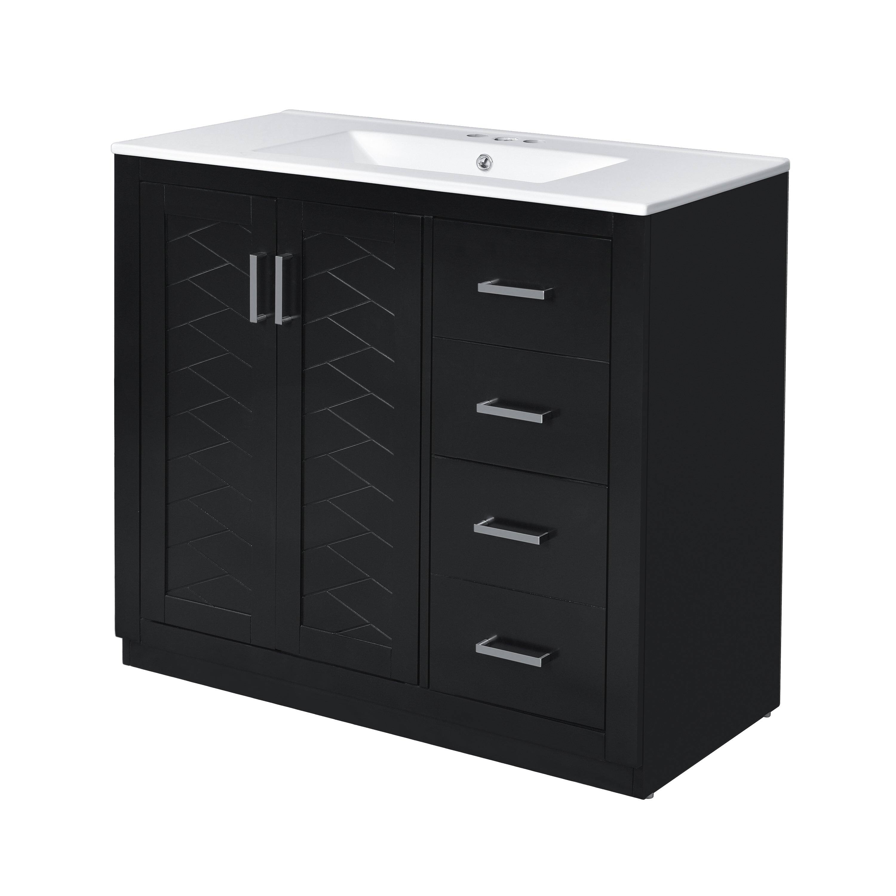 Alt View 9. Boyel Living - 36 Inch Bathroom Vanity with Ceramic Sink Solid Wood Frame Three Drawers Black - Black.