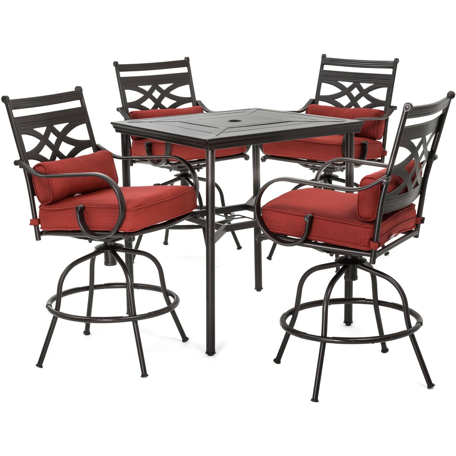 Hanover - Montclair 5-Piece High-Dining Patio Set with 4 Swivel Chairs and a 33-In. Counter-Height Dining Table - Chili Red/Brown