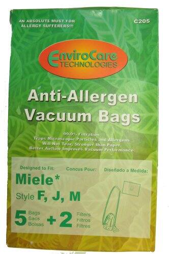 AN ABSOLUTE MUST FOR ALLERGY SUFFERERS!!!

EnviroCare TECHNOLOGIES

Anti-Allergen Vacuum Bags

99.9% Filtration
Traps Microscopic Particles and Allergens
Will Not Tear, Stronger than Paper
Better Airflow Improves Vacuum Performance

Designed to Fit: Miele* Style F, J, M

5 Bags + 2 Filters

Concus Pour: Diseñado a Medida: Miele* Style F, J, M

5 Bolsas + 2 Filtros