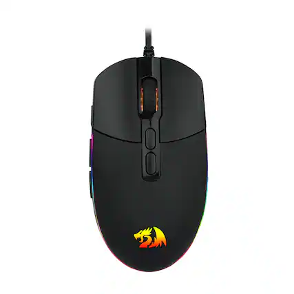 Front. REDRAGON - M719 RGB INVADER Wired Optical Gaming Mouse, 7 Programmable Buttons, RGB Backlit, 10,000 DPI with Fire Button - Black.