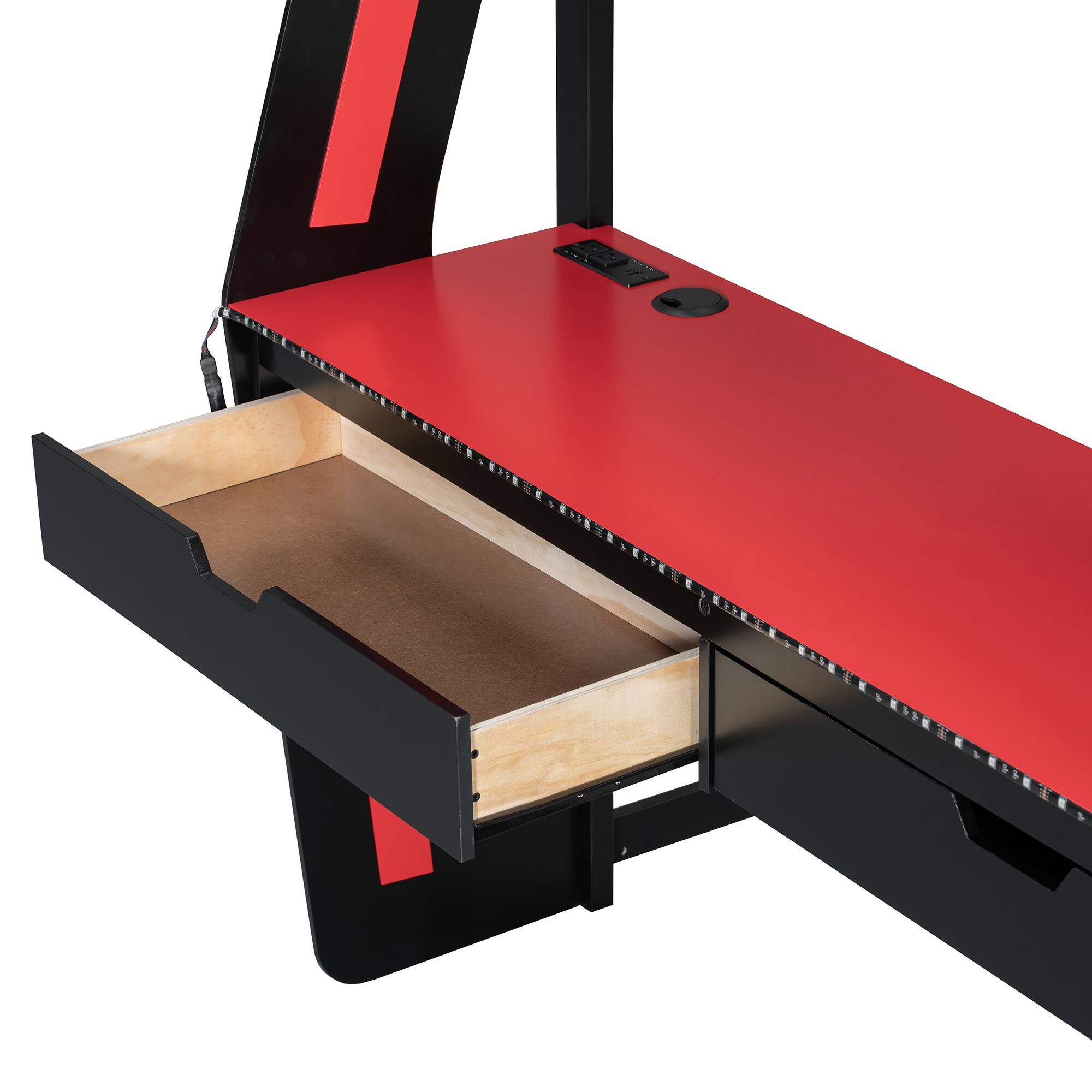 Back. Anysun - Full Gaming Loft Bed with Desk & RGB Lights - Wooden High Bed, 6 Storage Cubbies, 6 Drawers & Safety Staircase - Red.