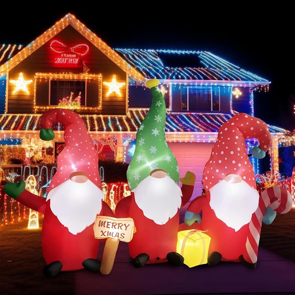 PARKER SLATER - 7.5FT Christmas Inflatable Gnomes – LED Yard Decor with Candy Cane & Gifts - White Light