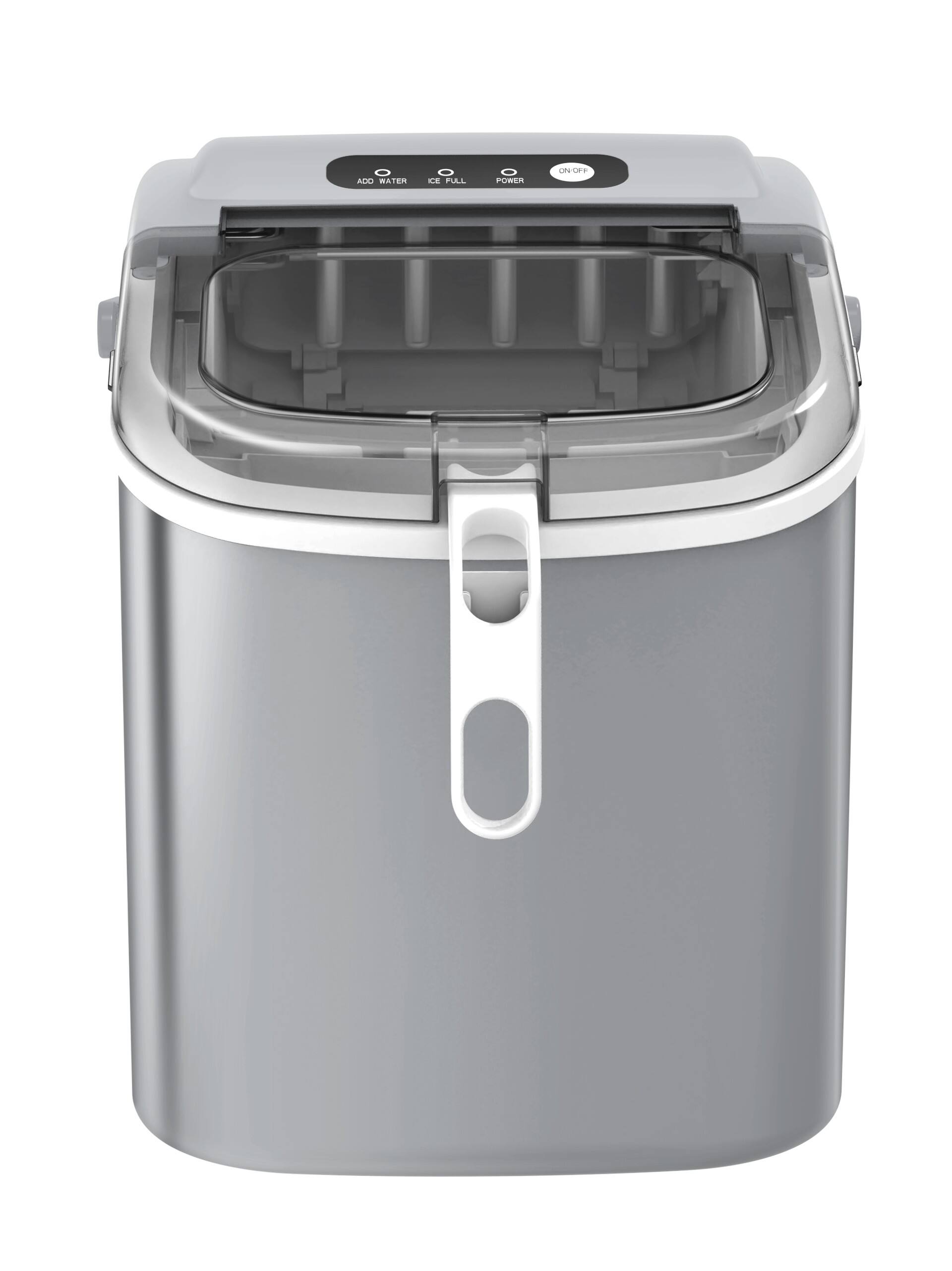 The text on the image reads:

- ADD WATER
- ICE FULL
- POWER
- ON/OFF