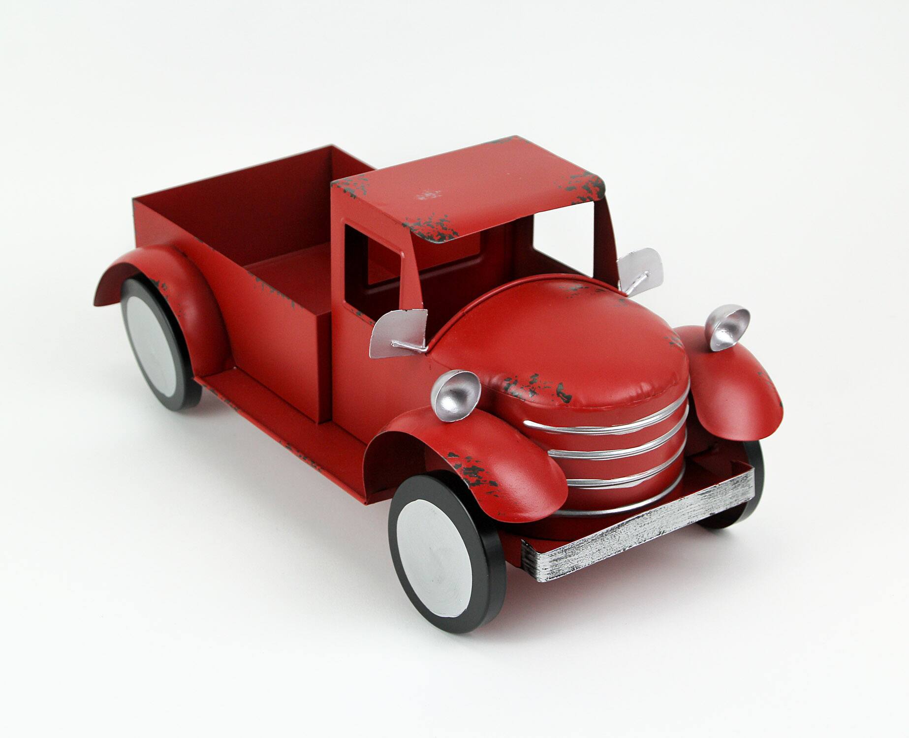 Alt View 1. Zeckos - Rustic Metal Antique Truck Indoor or Outdoor Planter - Red.