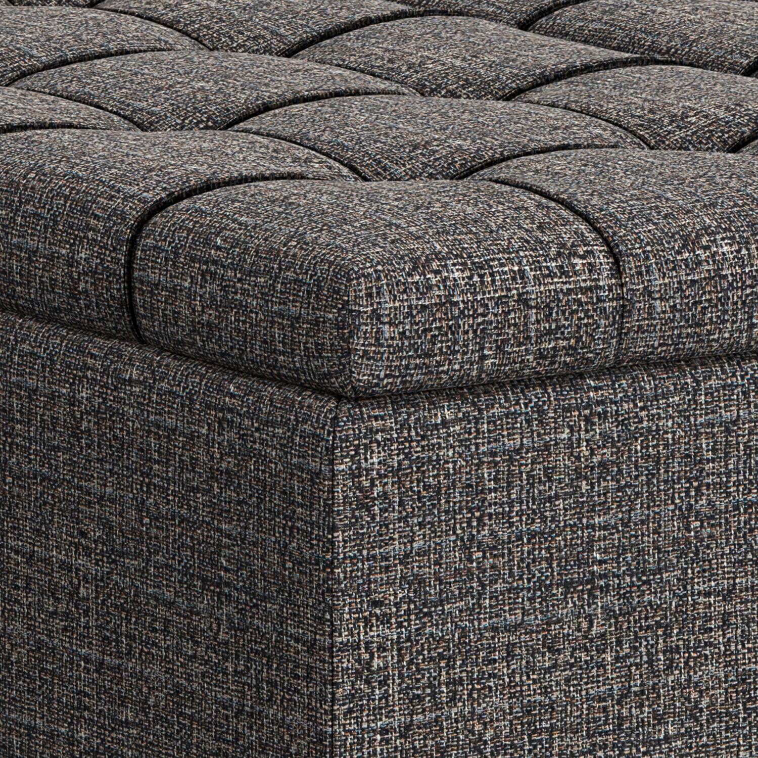 Alt View 8. Simpli Home - Harrison 40 inch Wide Transitional Square Large Coffee Table Storage Ottoman in Ebony Polyester Tweed, Assembled - Ebony.