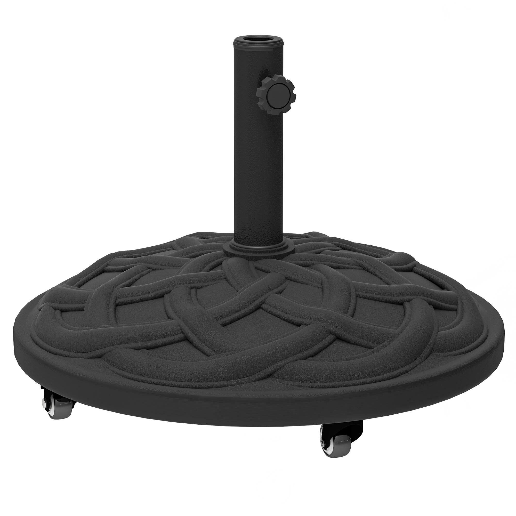 Front. Outsunny - Round Patio Umbrella Base with Wheels, 44 lbs Resin Umbrella Stand Base, Heavy Duty Patio Umbrella Holder - Black.