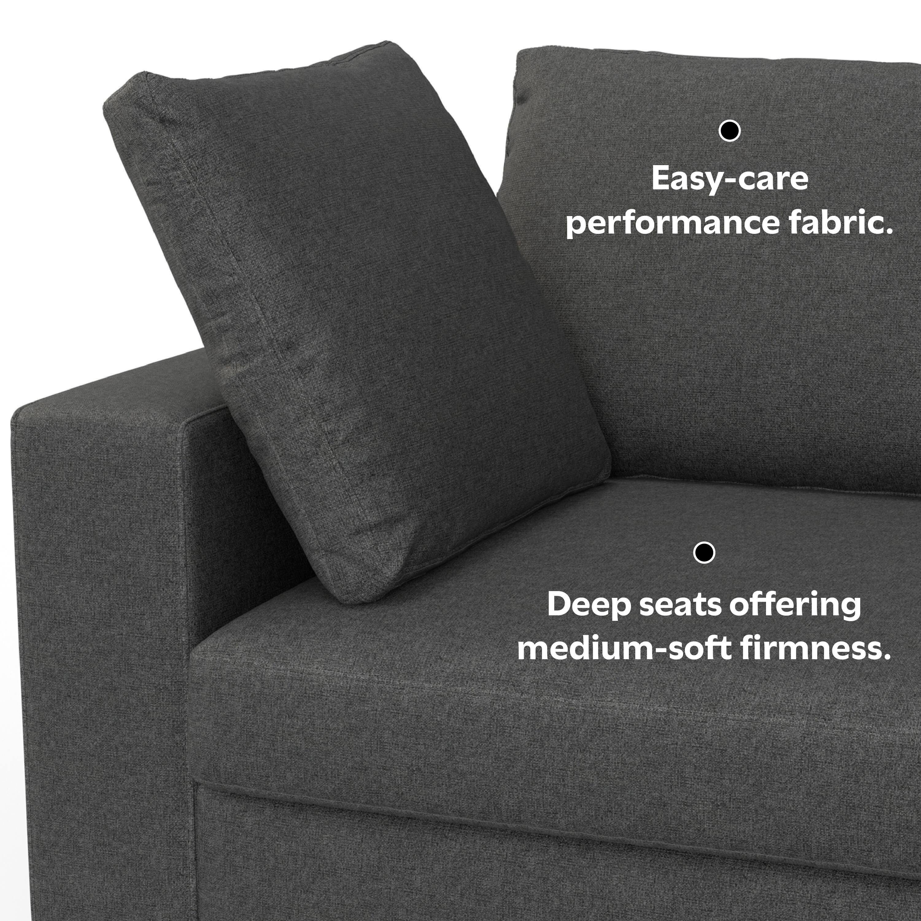 Easy-care performance fabric.

Deep seats offering medium-soft firmness.