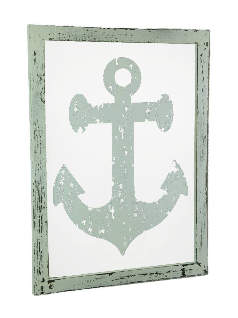 Front. Timeless By Design - Rustic White Nautical Anchor On Glass Wall Hanging - White.