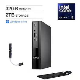 Dell - Pro Micro Mini Desktop (Intel Ultra 5-235T, 32GB DDR5, 2TB PCIe SSD, Intel Graphics, Win 11 Pro) w/USB Hub - Black