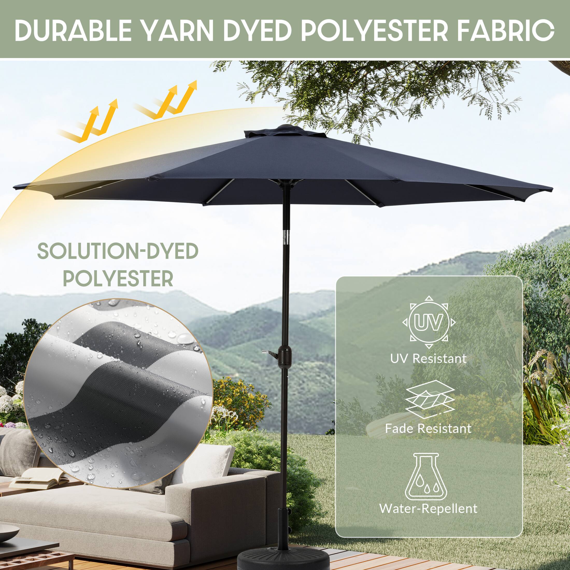 DURABLE YARN DYED POLYESTER FABRIC  
SOLUTION-DYED POLYESTER  
UV Resistant  
Fade Resistant  
Water-Repellent