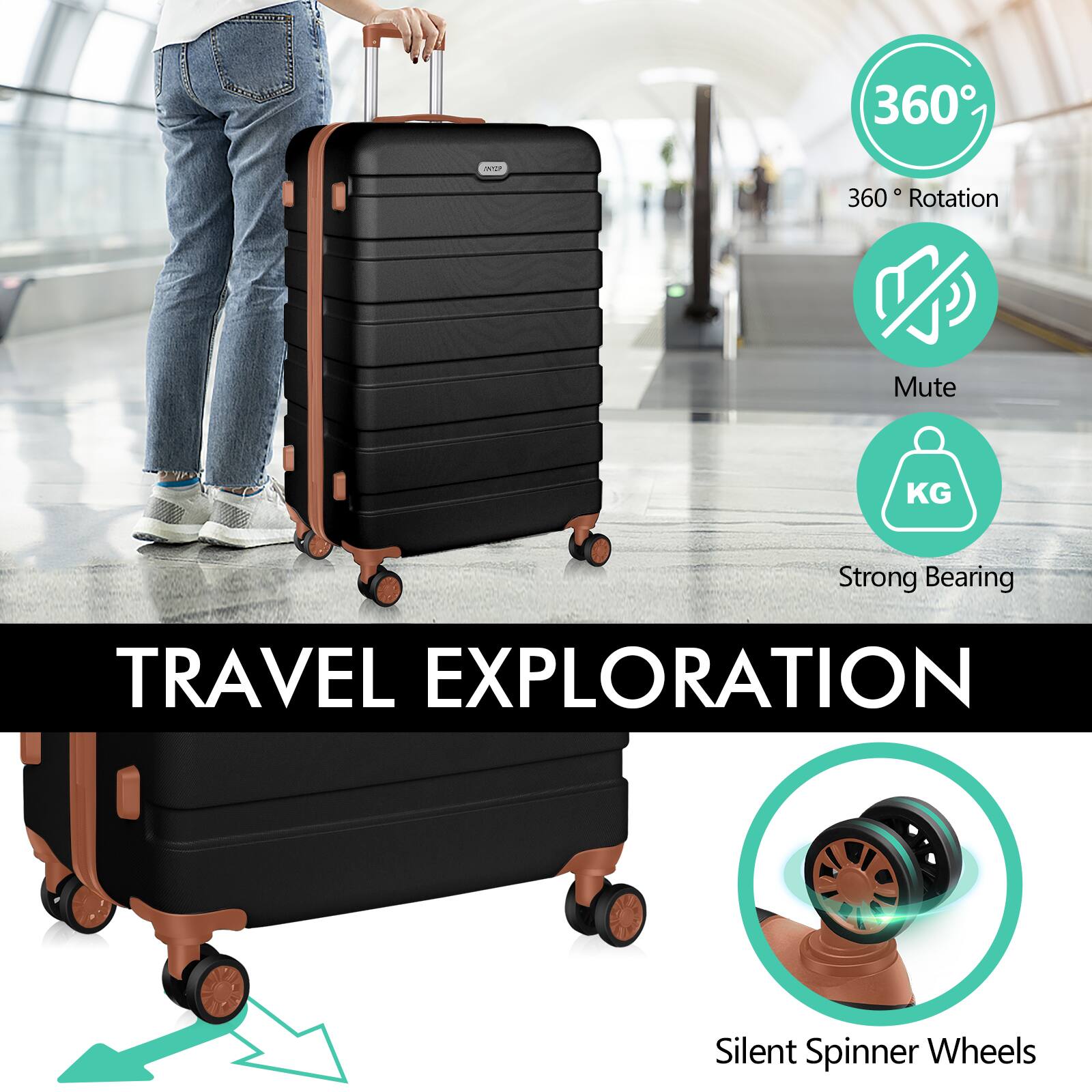 360° Rotation  
Mute  
Strong Bearing  
Silent Spinner Wheels  

TRAVEL EXPLORATION