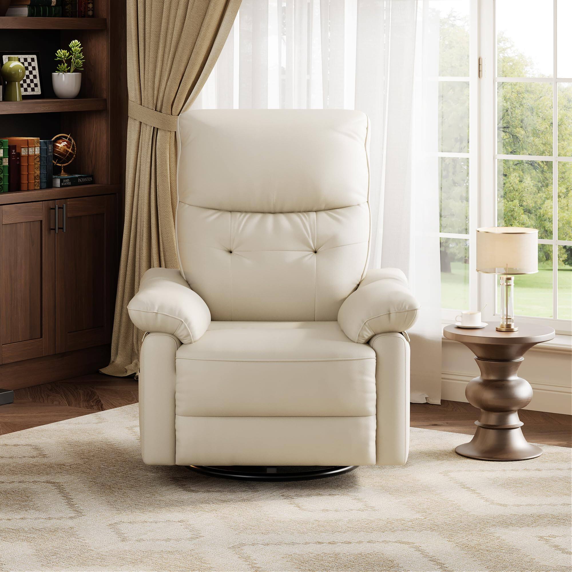 Alt View 3. Jojoka - Power Recliner Chair, Swivel Nursery Rocker Recliner with USB Ports, PU Leather Recliner with Lumbar Support - Beige.
