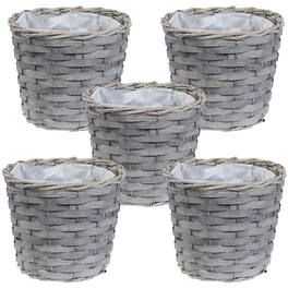 Sunnydaze - 6.75 in Rattan Wicker Basket Planters with Lining - Set of 5 - Gray
