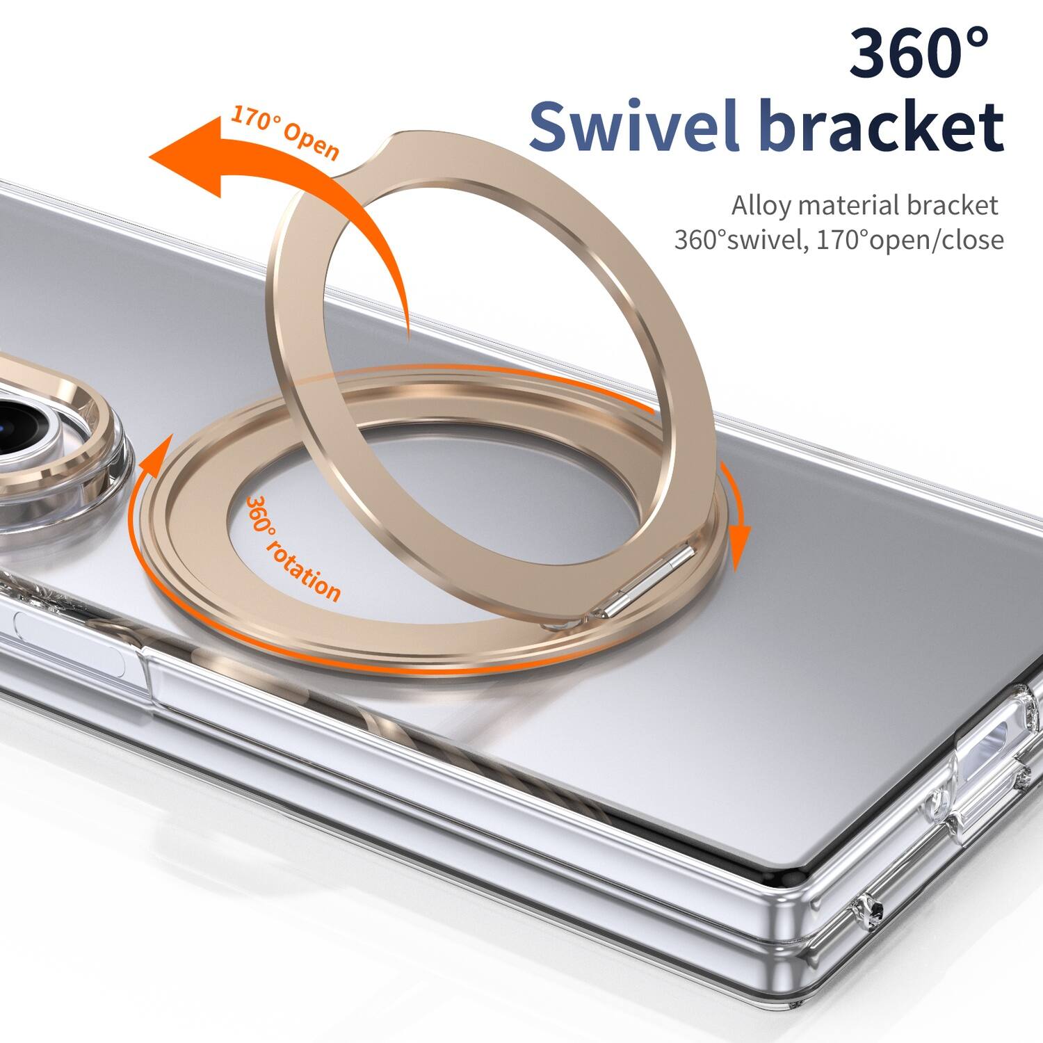 360° Swivel bracket  
Alloy material bracket  
360° swivel, 170° open/close  
170° Open  
360° rotation