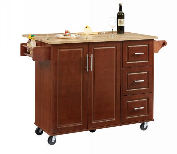 Alt View 5. Spaco - Spaco Barn Door Kitchen Island Cart with Drop Leaf, Storage Cabinet, Towel Rack, Rolling Cart on Wheels for Kitchen - Brown.