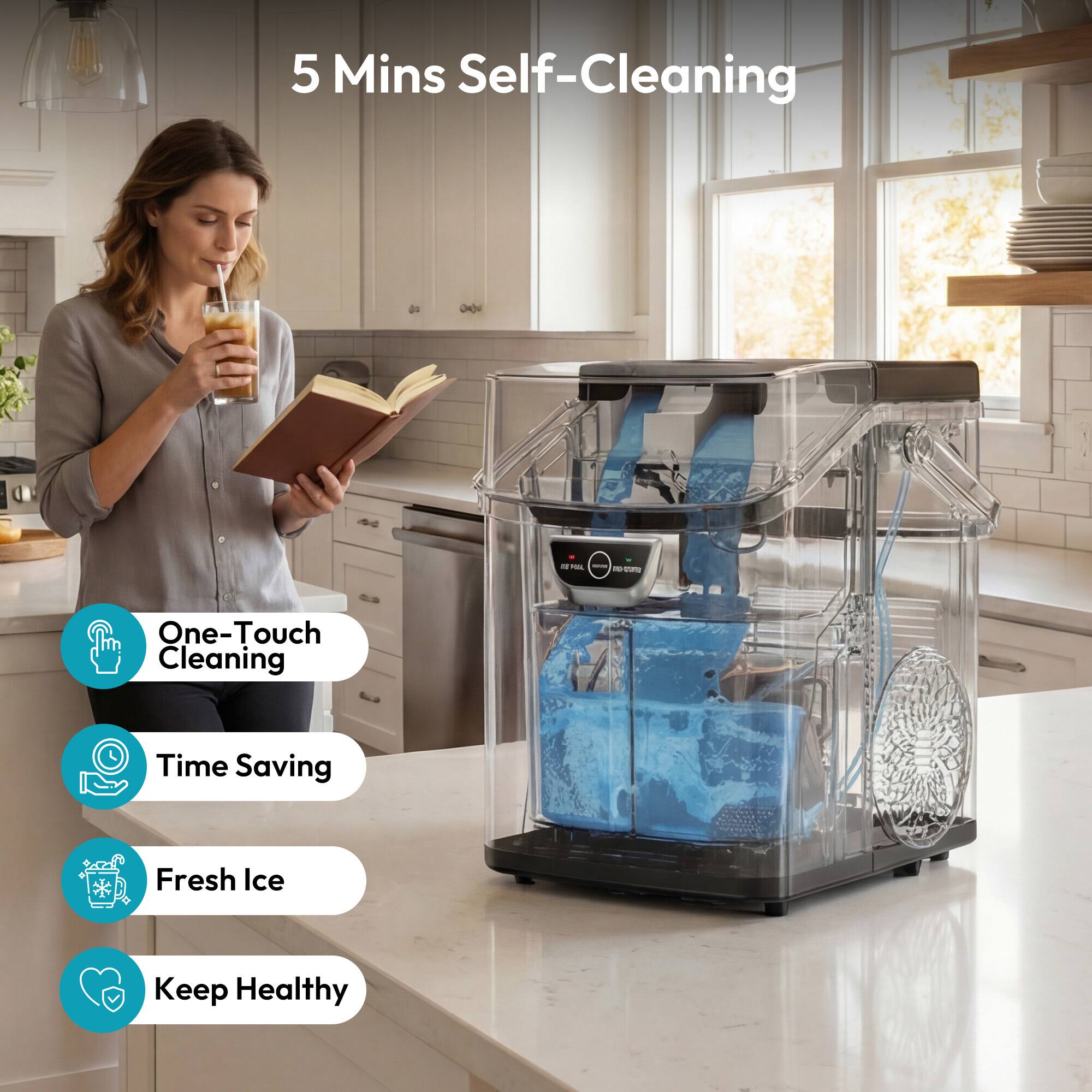 5 Mins Self-Cleaning

- One-Touch Cleaning
- Time Saving
- Fresh Ice
- Keep Healthy