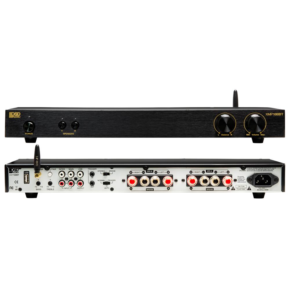 OSD AUDIO  
XMP100BT  
POWER  
A SPEAKERS  
1 Balance R  
Min Volume Max  
OSD FLIO USS XMP1008T CE FC  
5-87-00-2X NA - 12 +2 BASS  
PAIR NTER MAIN LINE TRIGGER STEREO BRIDGE 5 : TRIGGER ACHMAL 2 OUT INPUT OUTPUT AUTO TREBLE  
RIGHT  
SPKB BRIDGE  
UOT  
+  
RIGHT  
SPKA -LEFT-4 BRIDGE  
CAUTION Sepulat Valless CAUTION  
- I WHOW 50-60mg(250W