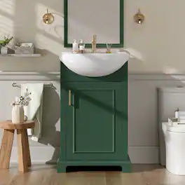 Loheer - 20 inch bathroom vanity with ceramic sink, freestanding single vanity set - Green