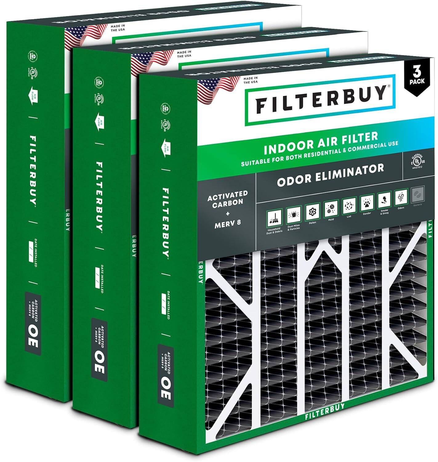 FILTERBUY - THE Aku: FILTERBUY DARE INSTALLED V DARGON ACTIVATED CARBON OE ERBUY FILTERBUY m2T ..... | ACTIVATED CARBON OE ERBUY PADE THE USA 3 MADE IN THE USA PACK FILTERBUY AIR FILTER USE INDOOR RESIDENTIAL & COMMERCIAL FOR BOTH SUITABLE ODOR ELIMINATOR ACTIVATED CARBON + FILTERBUY MERV 8