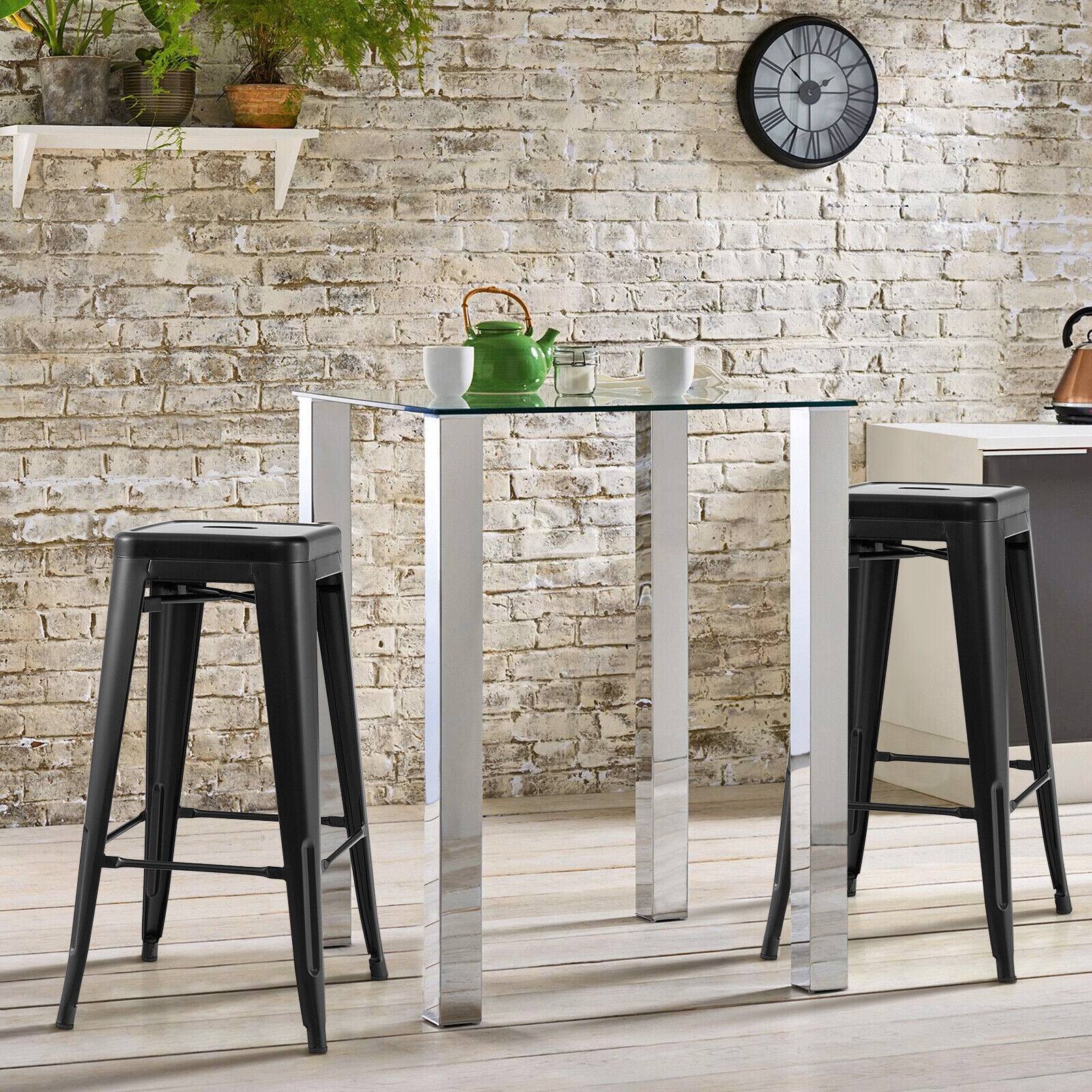 Alt View 2. Gymax - Gymax 30'' Set of 4 Stackable Backless Metal Bar Stools w/ Footrest for Kitchen Black - Black.