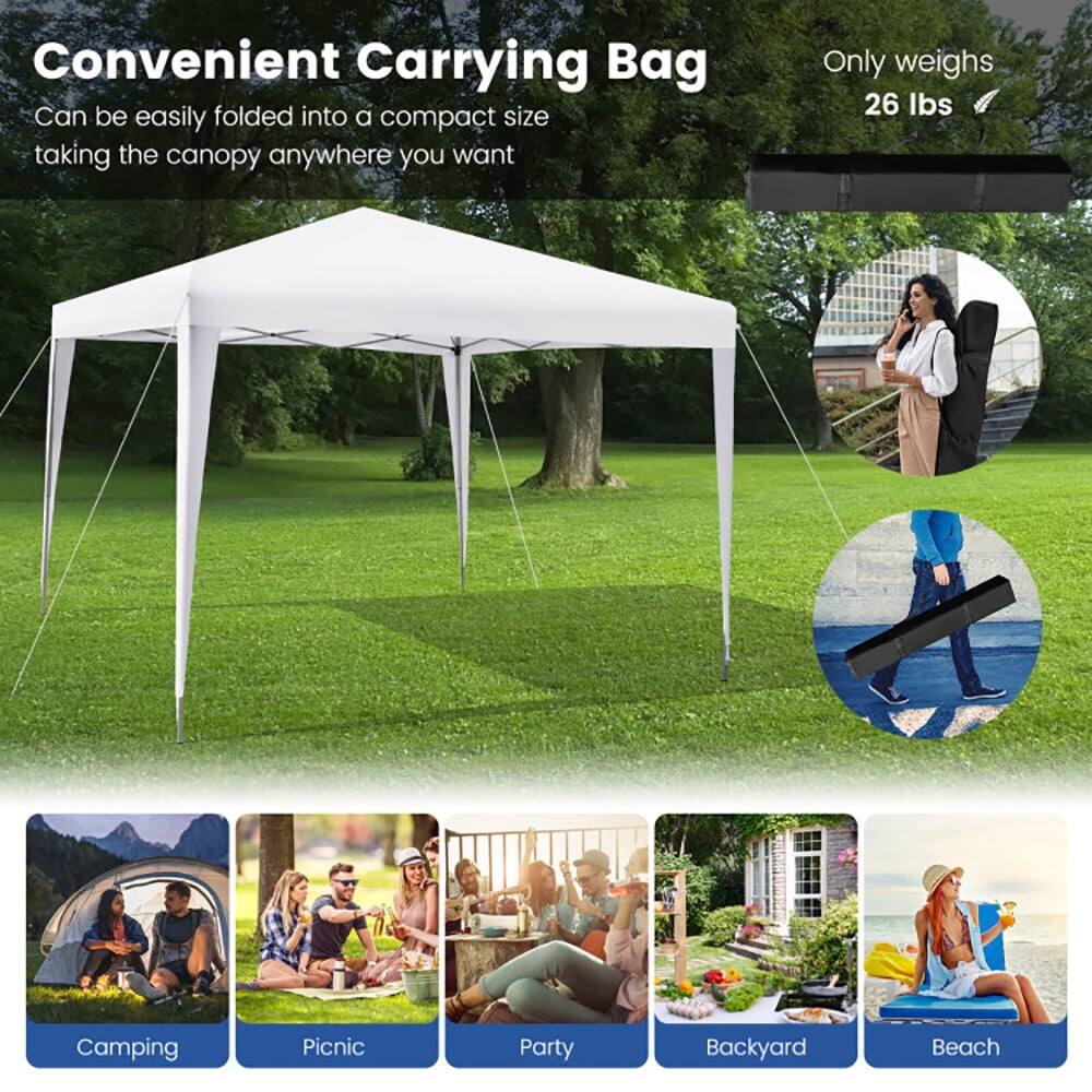 Convenient Carrying Bag  
Can be easily folded into a compact size, taking the canopy anywhere you want  
Only weighs 26 lbs  

Camping  
Picnic  
Party  
Backyard  
Beach