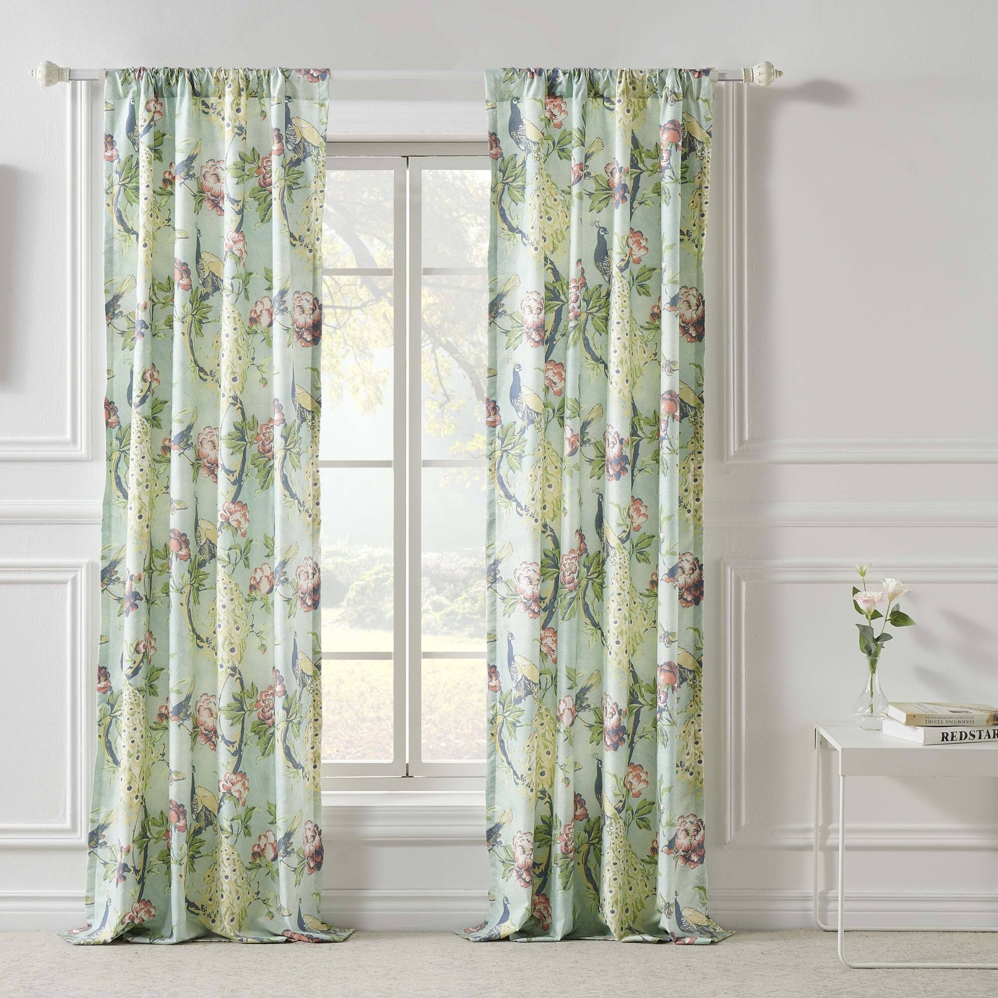 Front. Greenland Home Fashions - Pavona Enchanted Garden Curtain Panels with Tiebacks 84" by Greenland Home Fashions - Jade.