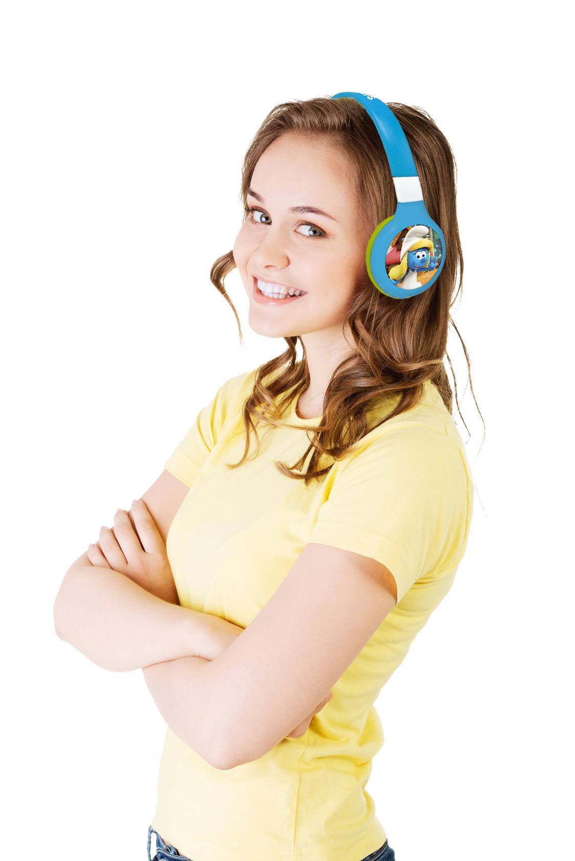 Alt View 4. Lexibook - Smurfs 2-in-1 Bluetooth Foldable Headphones with Safe Volume for Kids.