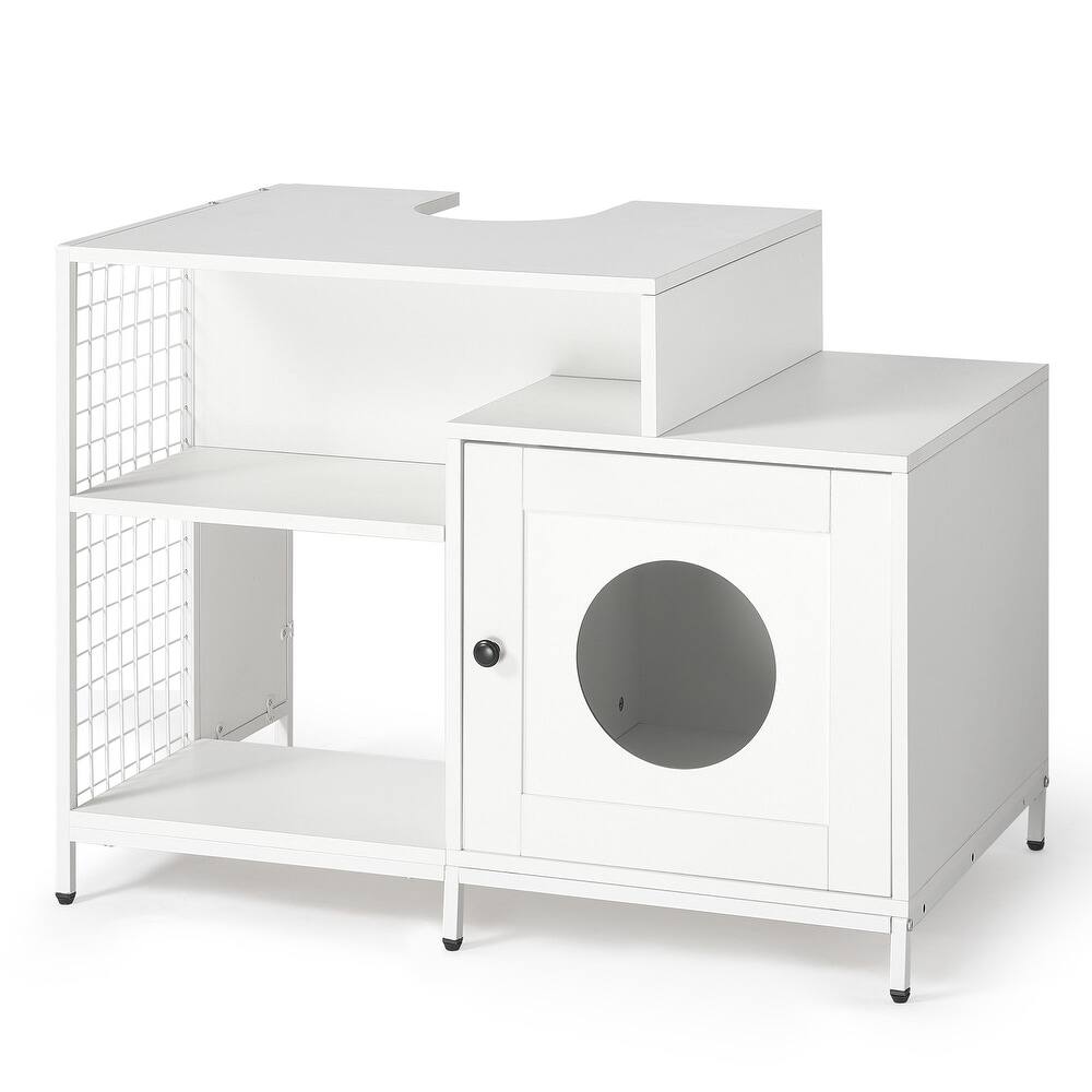 Front. Ficcuss Pets - Cat Litter Box Enclosure With Divider - White.