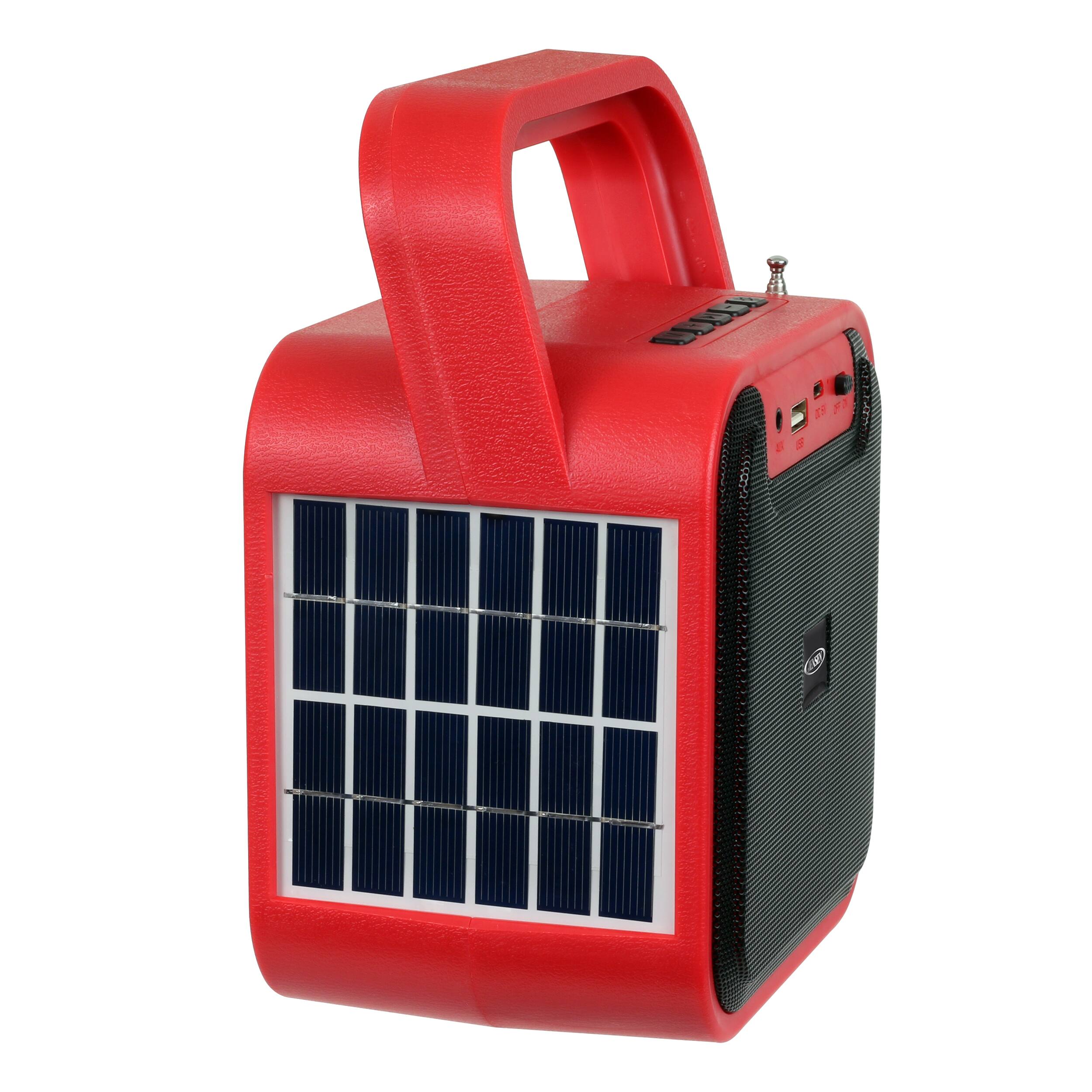 Angle. Jensen - Portable Bluetooth Rechargeable Speaker w/ Built-in Emergency USB Charging Port - Black/Red.