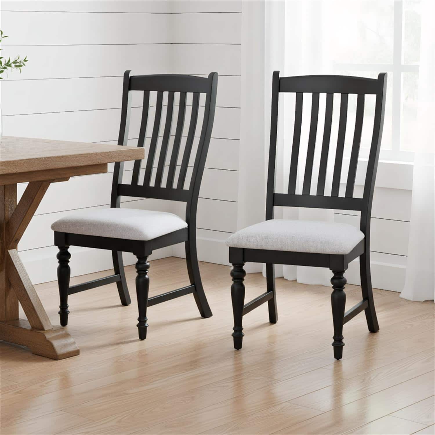 Pefilos - Mid-Century Modern Dining Chair Set of 2, Upholstered Side Chair, Brown+Beige Two-Tone - Black