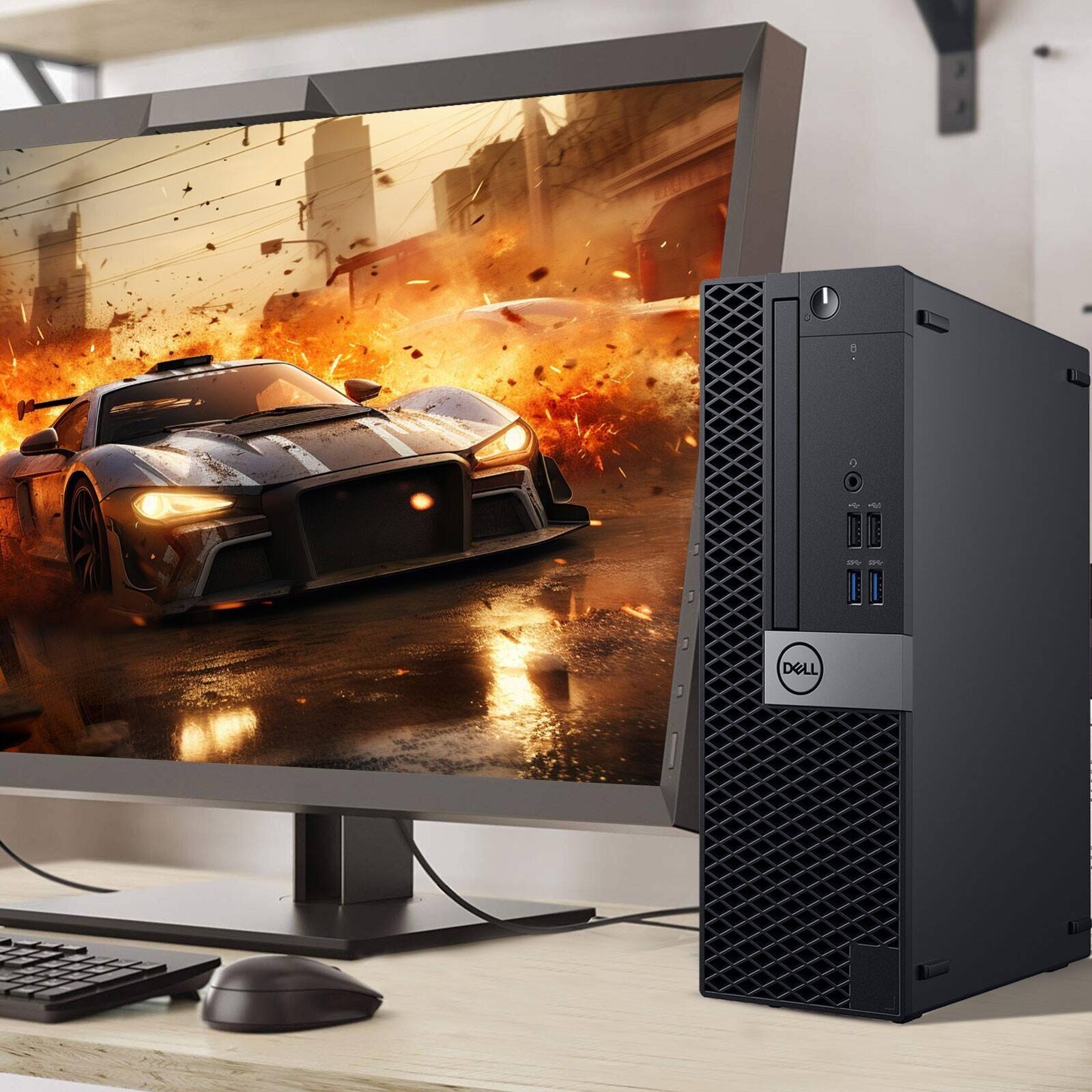 Alt View 1. Dell - OptiPlex SFF Gaming PC | Intel i5-6th 3.2GHz | 16GB RAM | 256GB SSD + 500GB | NVIDIA GT 1030 | 24" LED | Wi-Fi | Win11 - Black.
