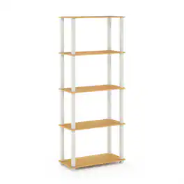 Furinno - Turn-S-Tube 5-Tier Multipurpose Shelf Display Rack with Square Tubes, Beech/White - Beech/White