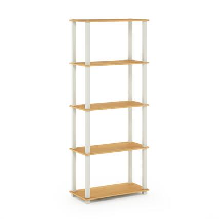 Front. Furinno - Turn-S-Tube 5-Tier Multipurpose Shelf Display Rack with Square Tubes, Beech/White - Beech/White.