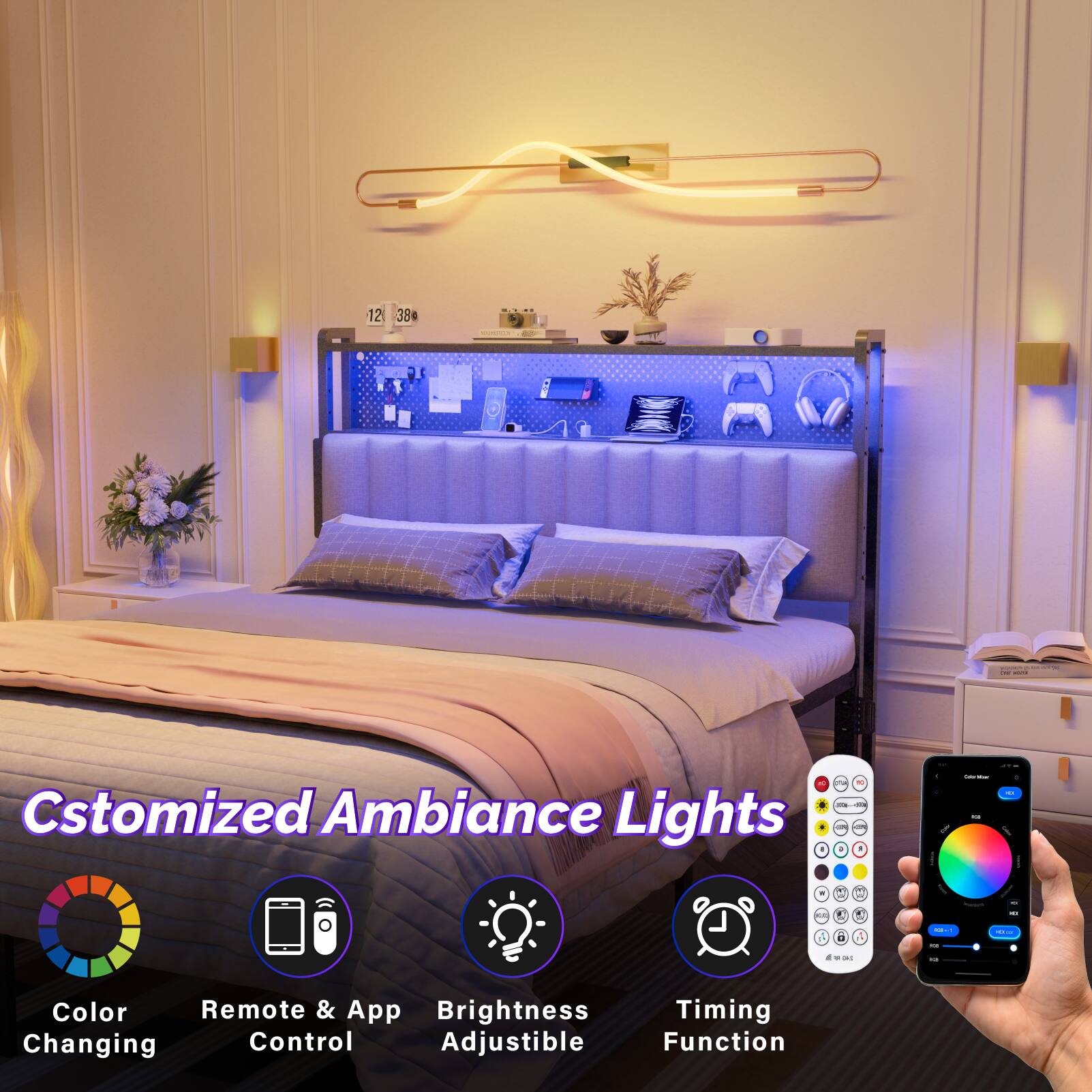 Cstomized Ambiance Lights

- Color Changing
- Remote & App Control
- Brightness Adjustable
- Timing Function