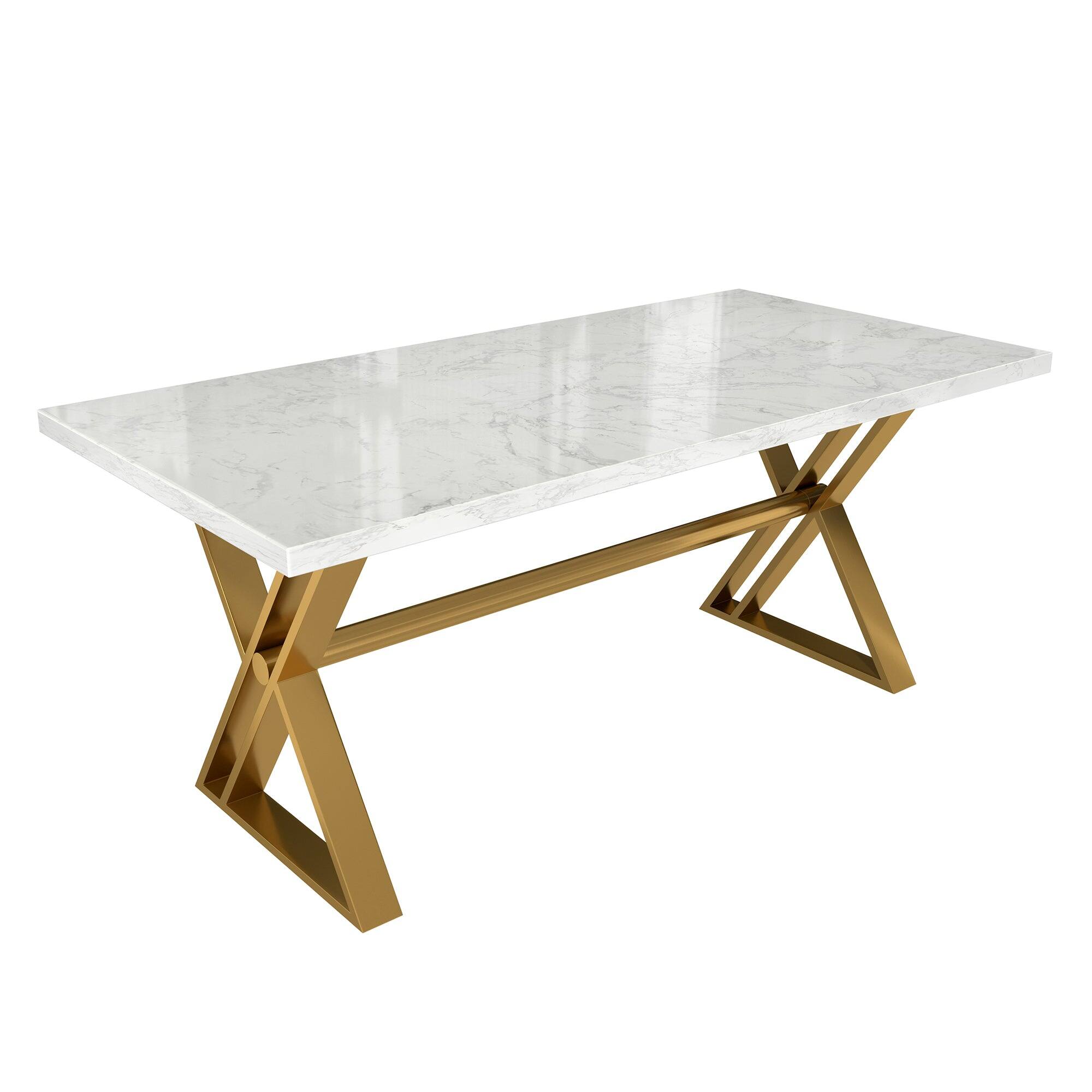 Alt View 10. Boyel Living - White Marble 70.87 Inch Cross Legs Dining Table Seats 6 Modern Gold Stainless Steel Base - White.