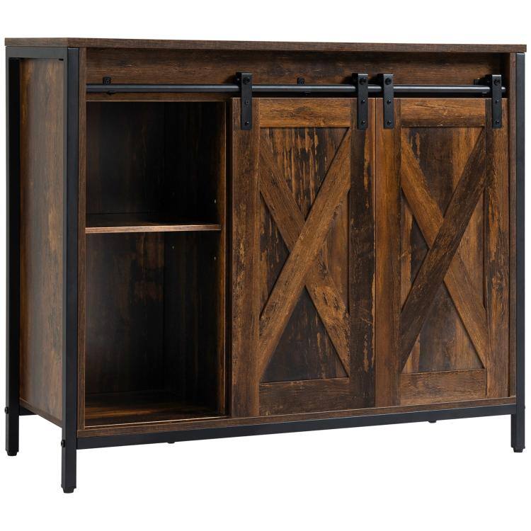 Alt View 10. PULUZ - Industrial Sideboard Buffet Cabinet, Coffee Bar Cabinet, Kitchen Cabinet with Sliding Barn Doors - Rustic Brown.