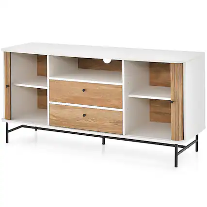 Front. Boyel Living - White Wood 59 in. Mid Century Modern Buffet Sideboard with Sliding Tambour Doors and 2 Storage Drawers - White.