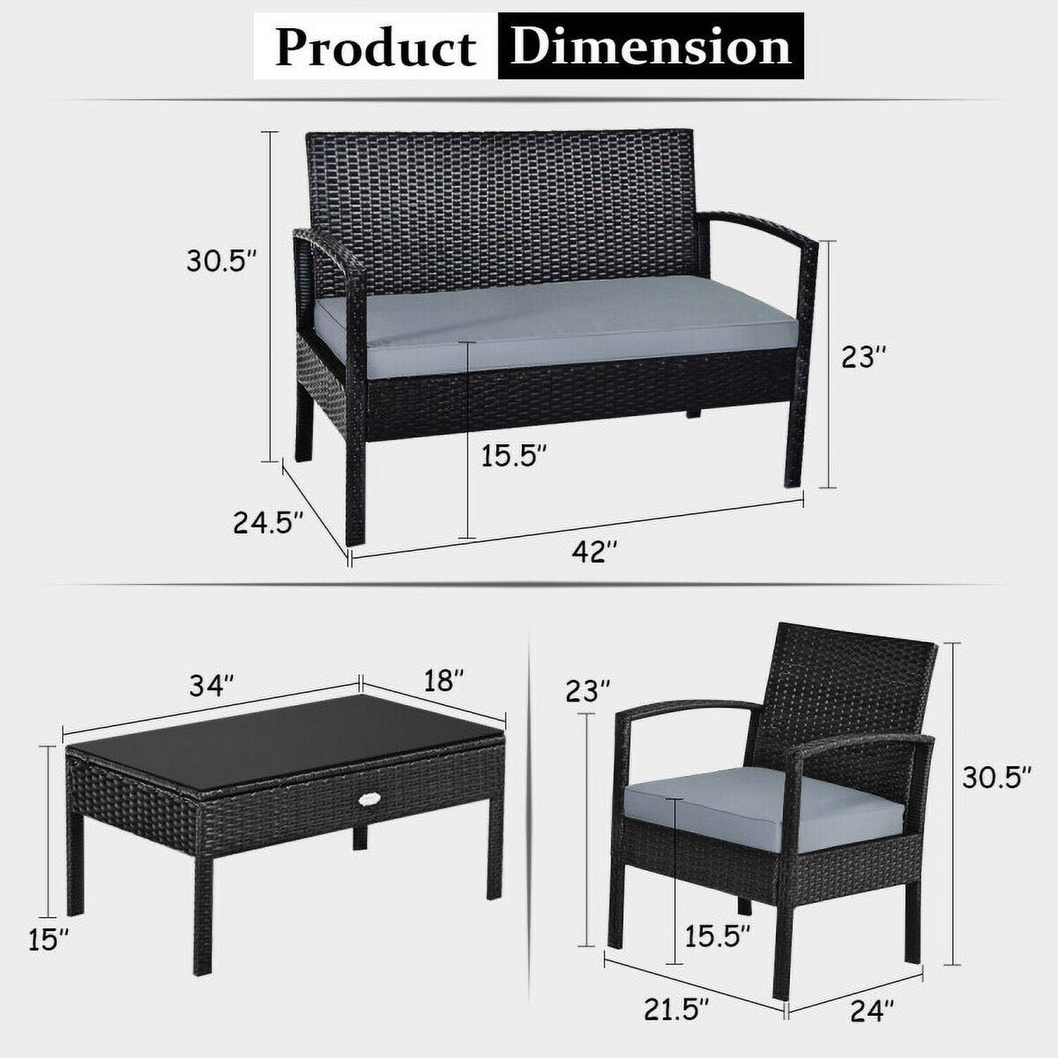 Product Dimension

- Sofa: 42" W x 24.5" D x 30.5" H
- Coffee Table: 34" W x 18" D x 15" H
- Armchair: 23" W x 21.5" D x 30.5" H