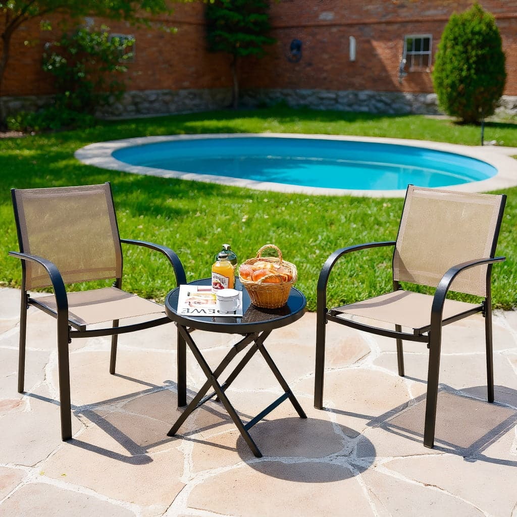 Kadyn - Set of 2 Patio Stackable Dining Chairs with Armrests Garden Deck- Outdoor Dining Chair for Outside Patio - Brown