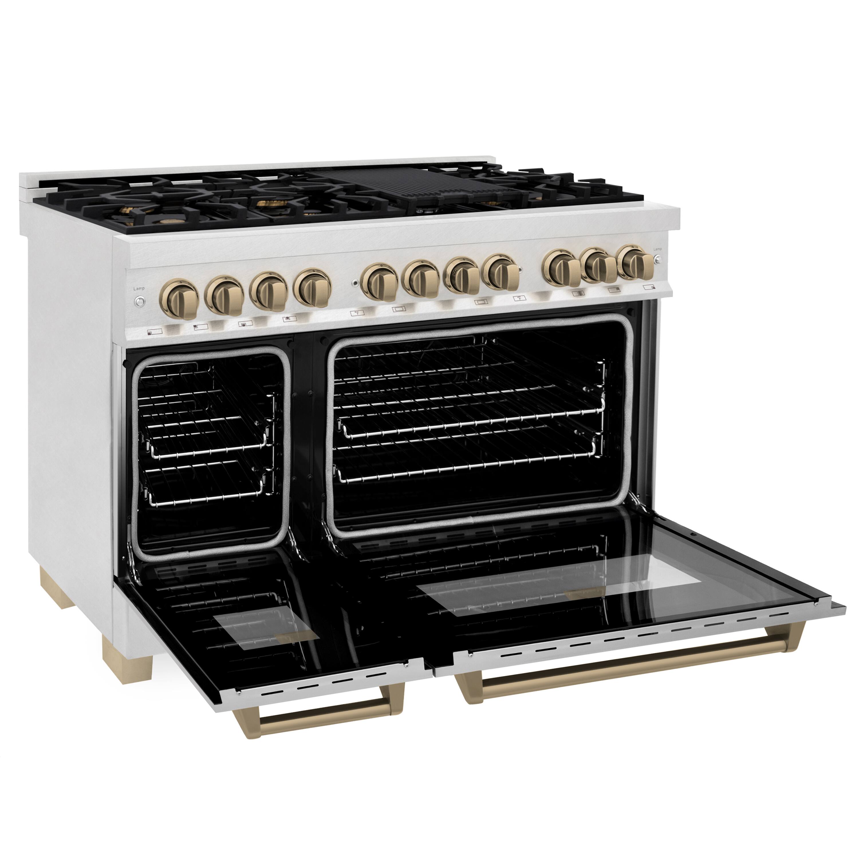 Back. ZLINE - ZLINE Autograph 48 in. Legacy Dual Fuel Range in Satin Steel & Bronze Accents (RASZ-SN-48-CB) - Satin Stainless Steel.