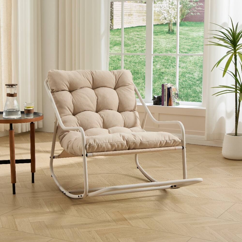 Angle. Loheer - Loheer Outdoor Rocking Chair Beige Armless Steel Frame Rocker with Thick Cushion 300 lbs Capacity - Beige.