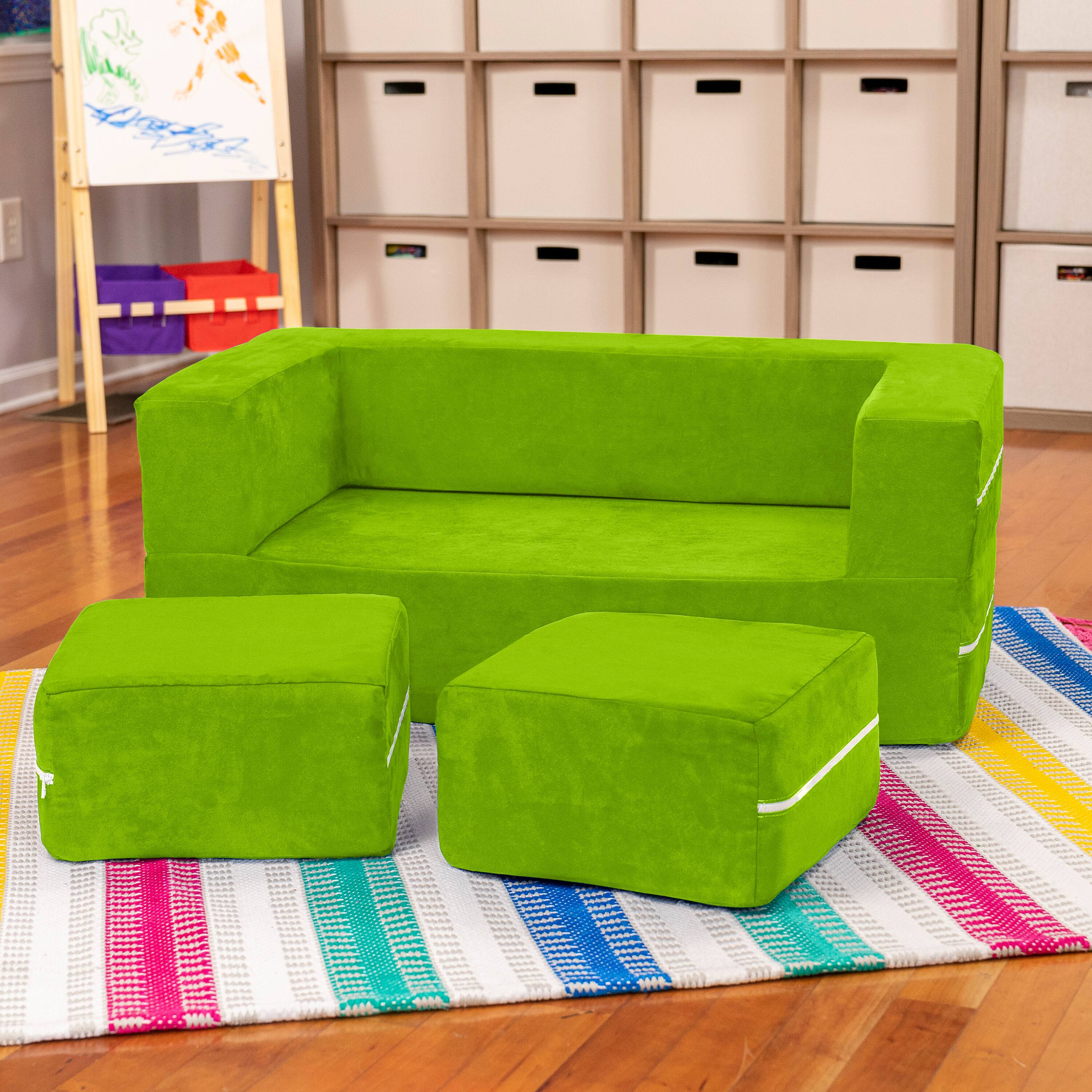 Alt View 1. Jaxx - Jaxx Zipline Kids Modular Loveseat & Ottomans/Fold Out Lounger, Lime - Lime.