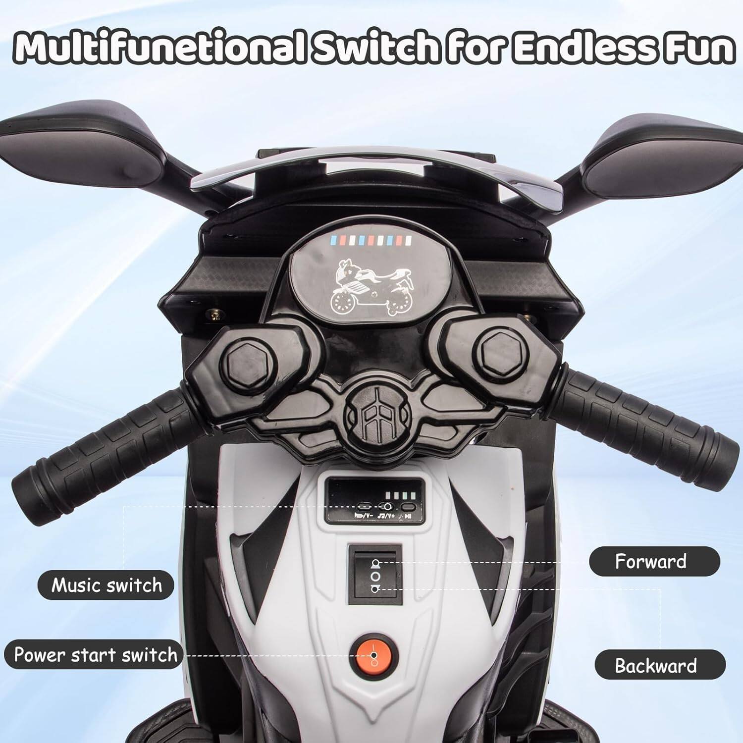 Multifunctional Switch for Endless Fun

- Music switch
- Power start switch
- Forward
- Backward