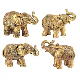 FC Design - 4-PC Miniature Thai Elephant in Different Poses3"H Figurine Set Computer Desk Tabletop Home Decor Gift - Multi-Color