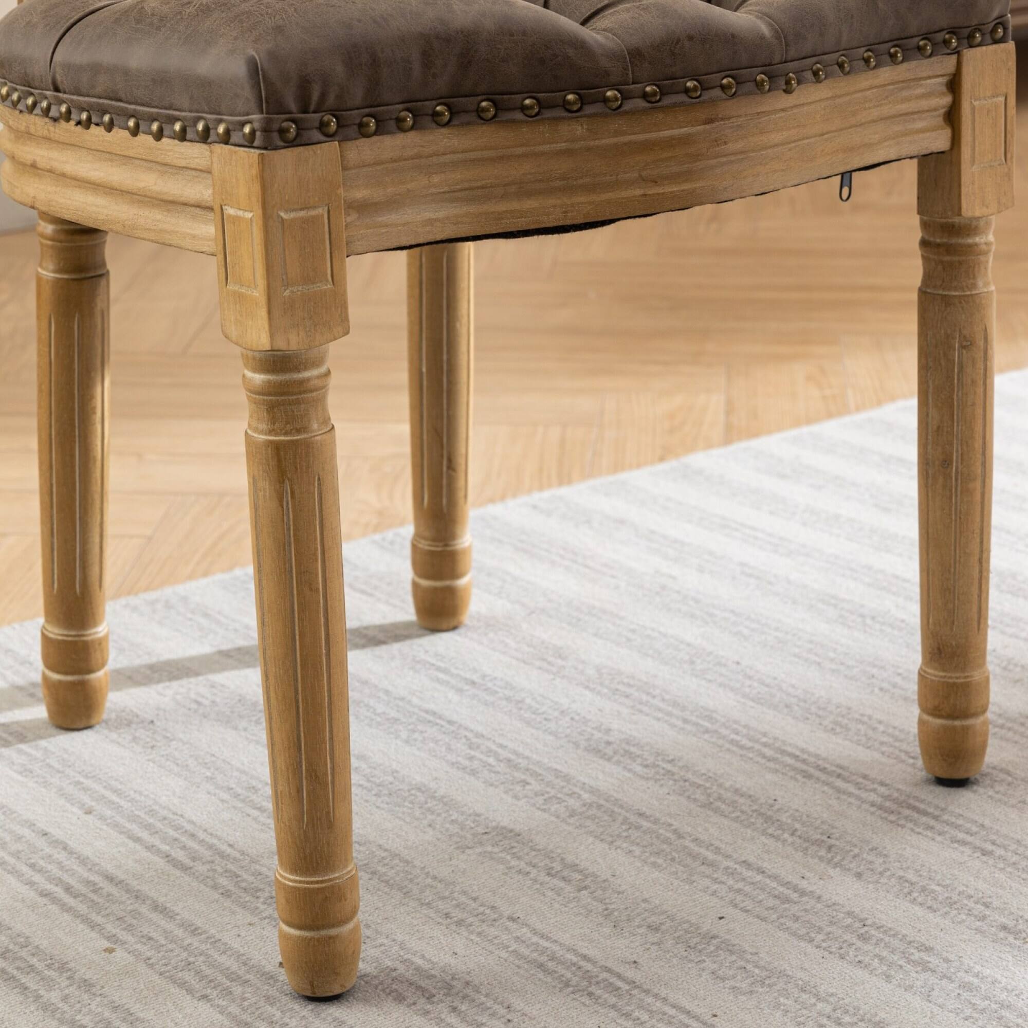 Alt View 9. GOODSILO - French Style Solid Wood Frame Antique Dining Chairs with Hand-Pulled Buckle Decoration and Nailhead Trim, Set of 2 - Brown.